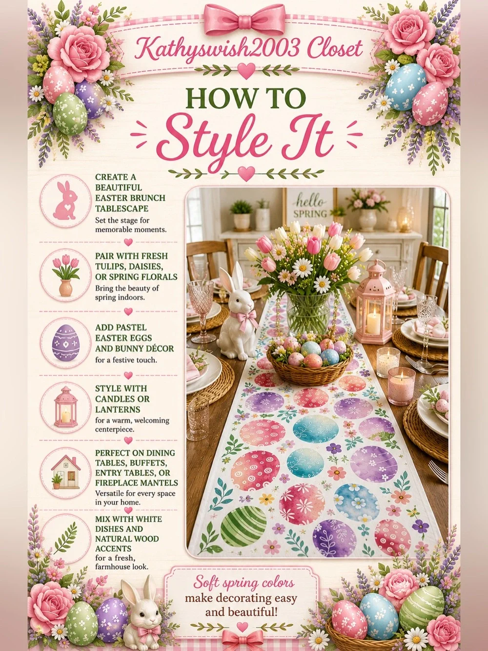 Colorful Eggs Floral Spring Table Runner